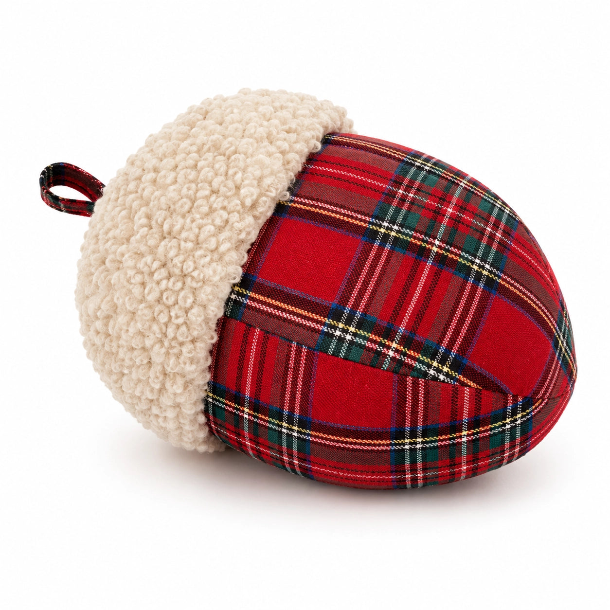 Red Plaid Sherpa Acorn Throw Pillow