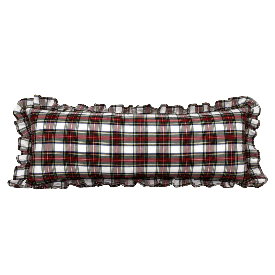 Oversized Holiday Plaid Ruffle Bolster Cushion