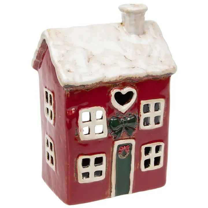Christmas Heart Cottage Tealight Holder Mr & Mrs Christmas