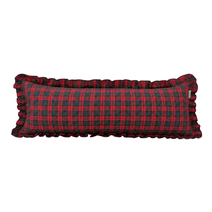 Oversized Red Plaid Ruffle Bolster Cushion