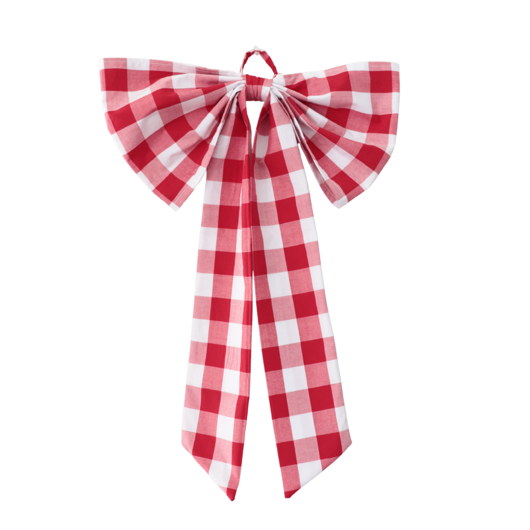 Red and white checkered bow on a white background