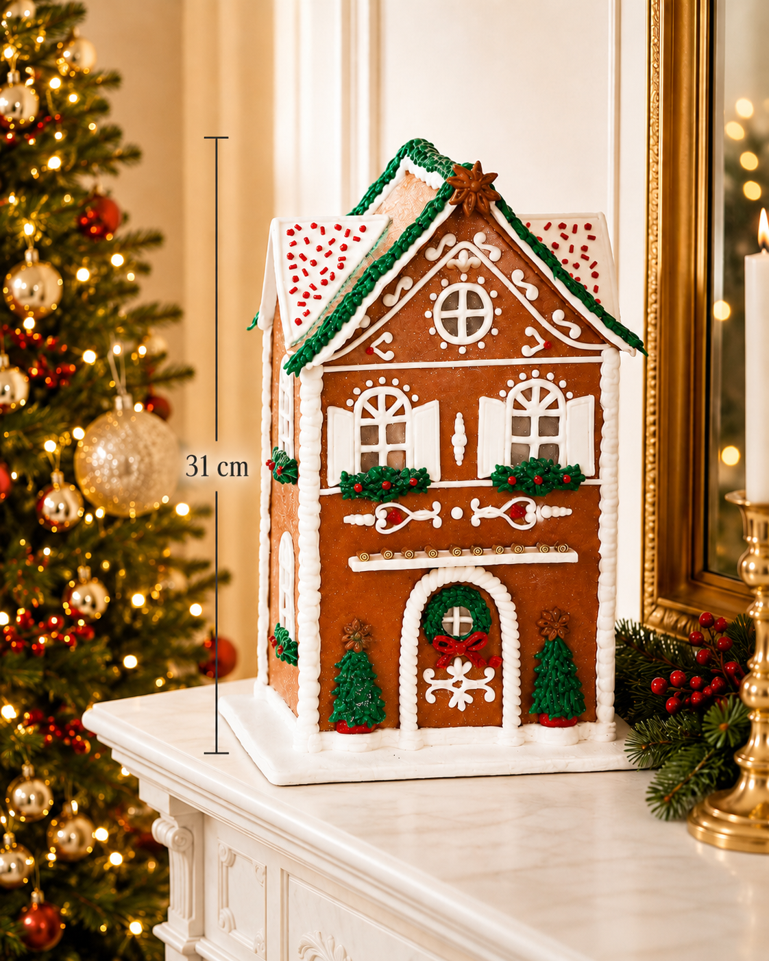 Tall Traditional Clay Gingerbread House Mr & Mrs Christmas
