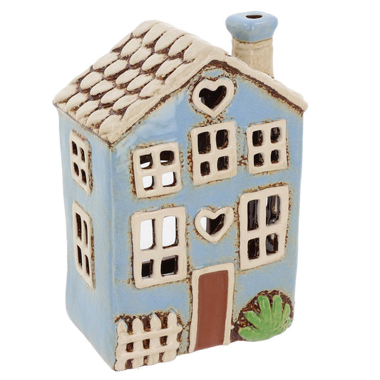 Village Pottery Garden Heart House Blue Tealight Joe Davies