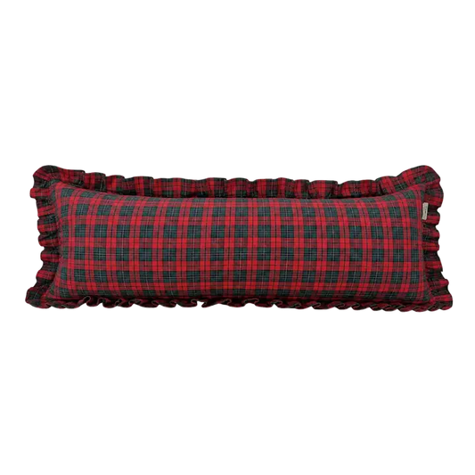 Oversized Red Plaid Ruffle Bolster Cushion