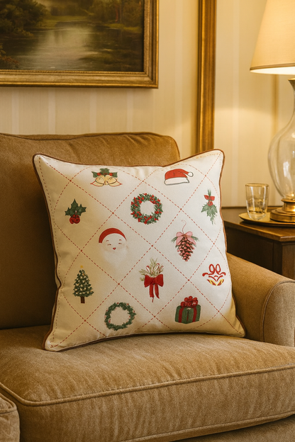 Christmas Design Velvet White Throw Pillow - Mr & Mrs Christmas