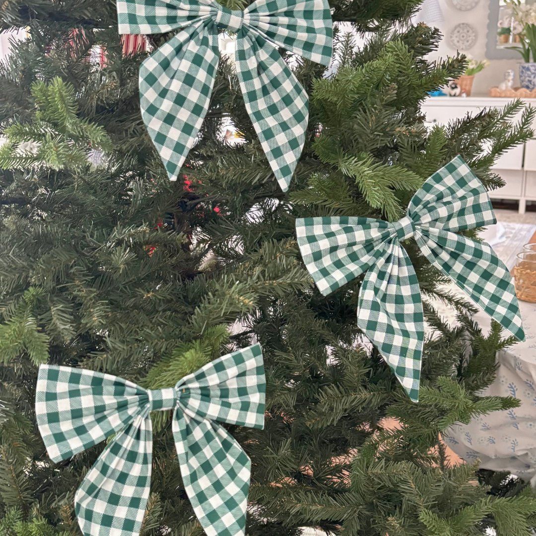 Green Gingham Christmas Tree Bow - Mr & Mrs Christmas