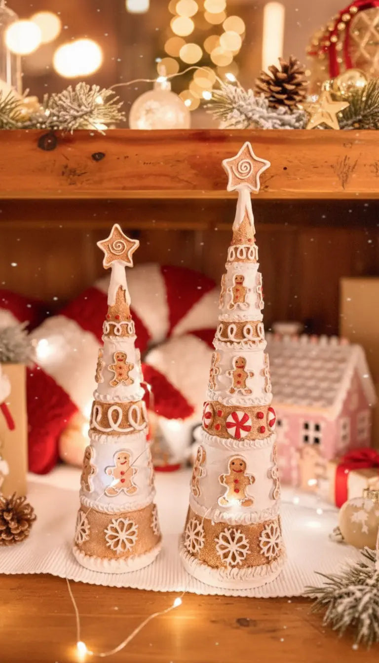 Set of 2 Christmas Gingerbread Trees Mr & Mrs Christmas
