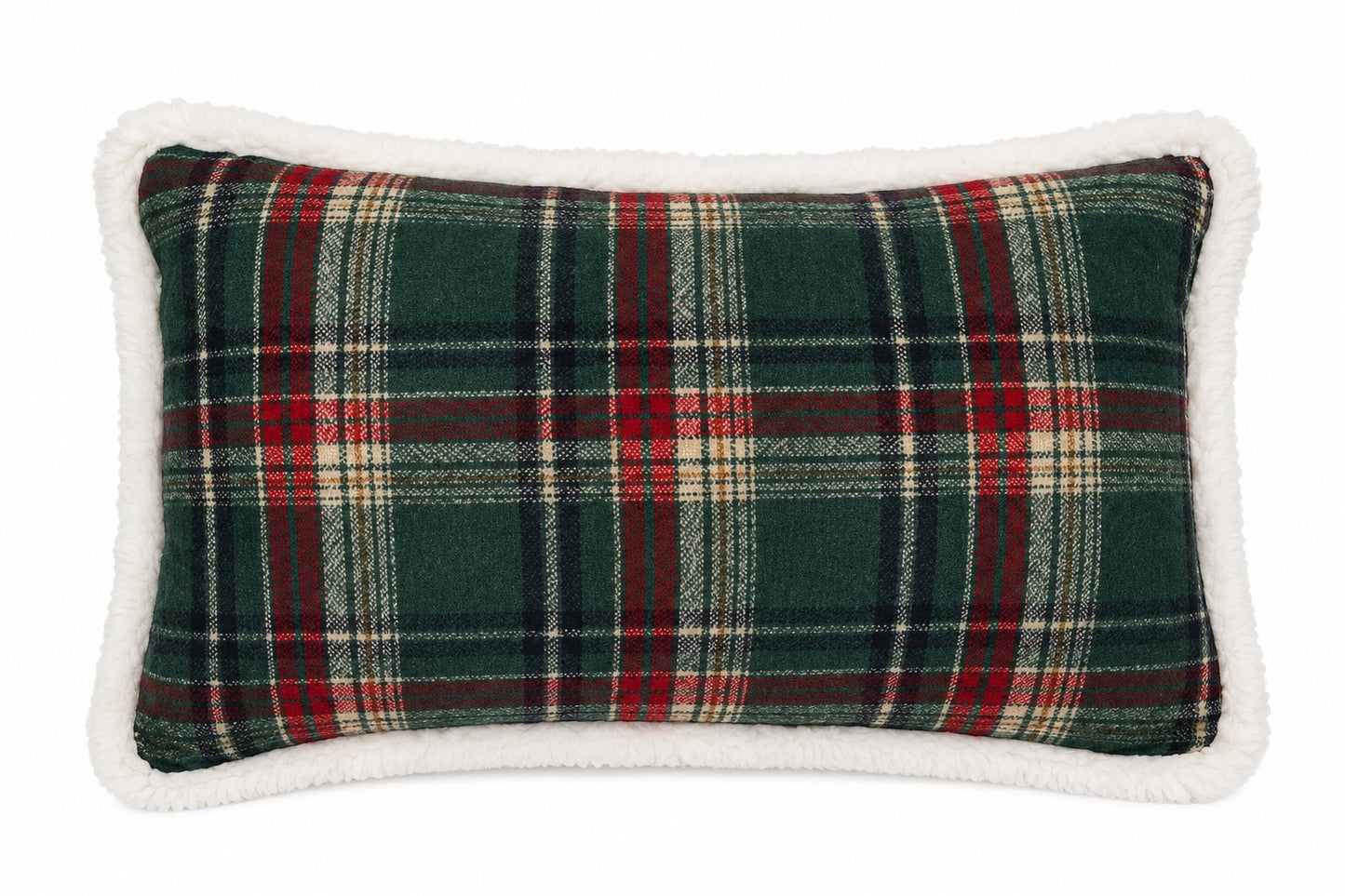 Green Tartan Faux Fur Lumbar Christmas Cushion