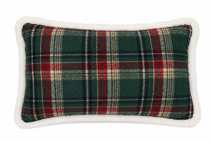 Green Tartan Faux Fur Lumbar Christmas Cushion