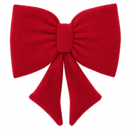 Red Sherpa Bow Christmas Cushion Mr & Mrs Christmas