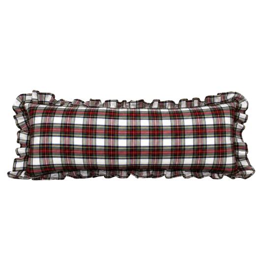 Oversized Holiday Plaid Ruffle Bolster Cushion