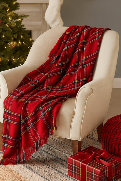 Classic Red Plaid Cozy Throw Blanket - Mr & Mrs Christmas
