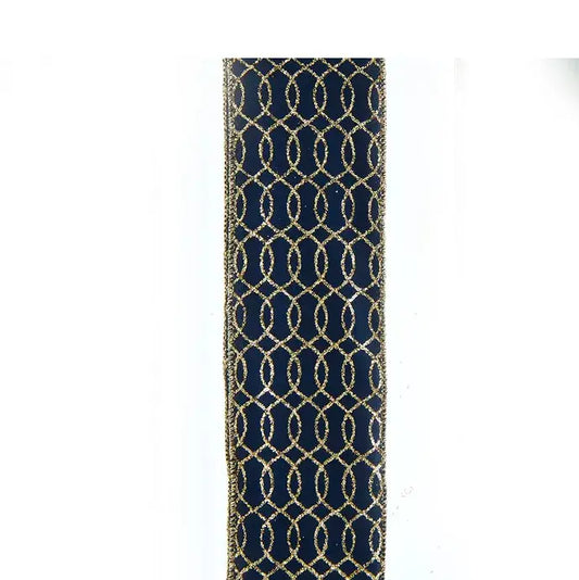 Navy & Gold Double-Wired Christmas Ribbon - 9m