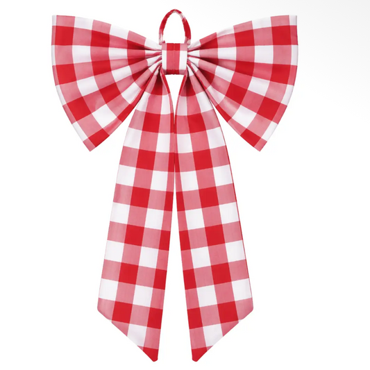 Red Checkered Christmas Bow Mr & Mrs Christmas