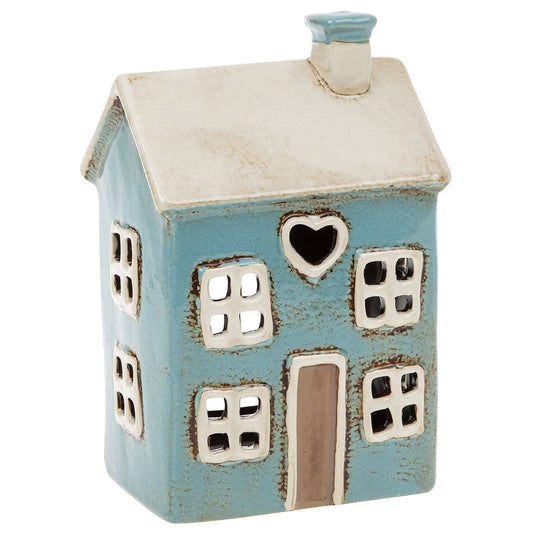 Village Pottery Heart House Bright Blue Tealight Joe Davies