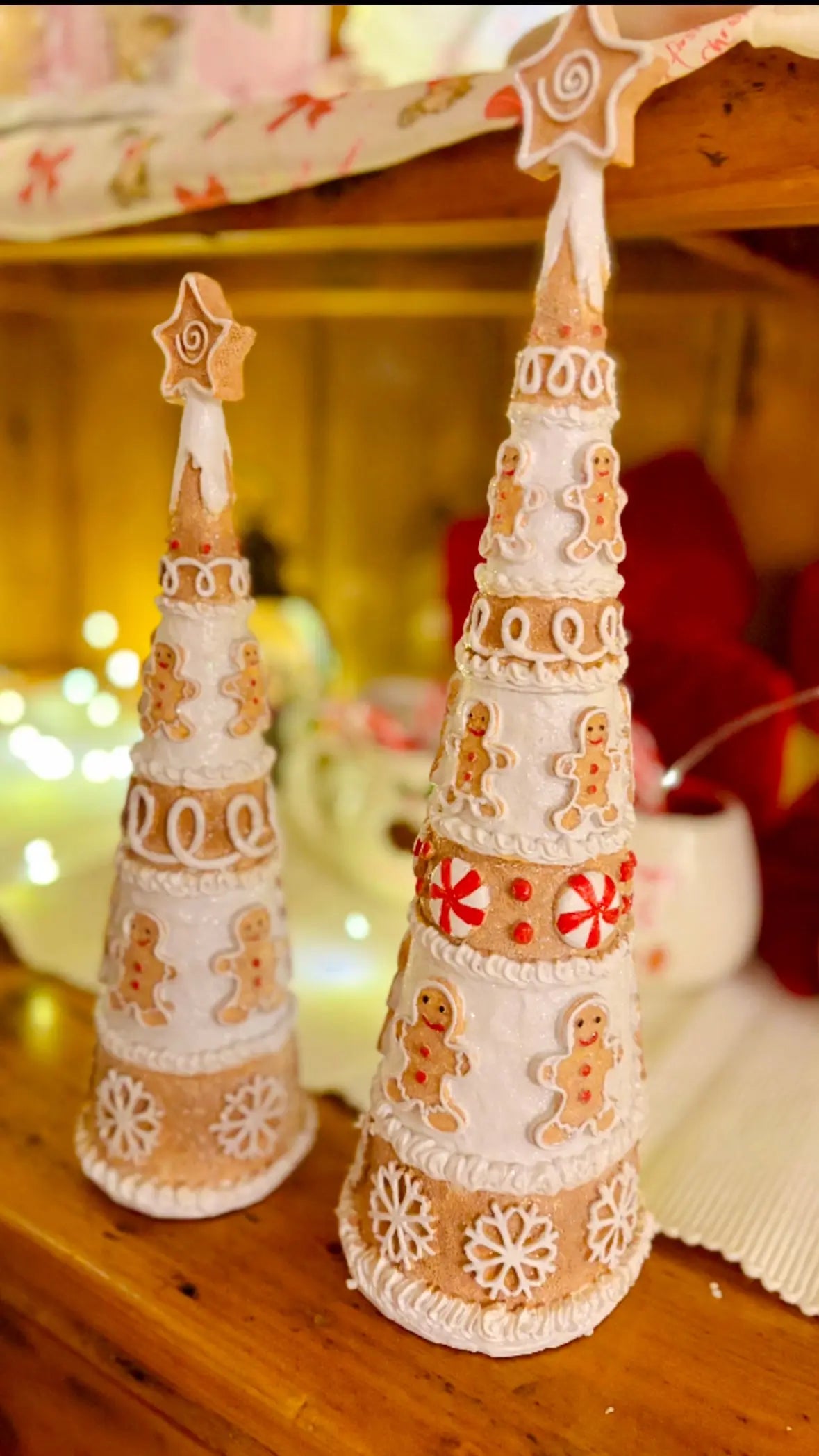 Set of 2 Christmas Gingerbread Trees Mr & Mrs Christmas