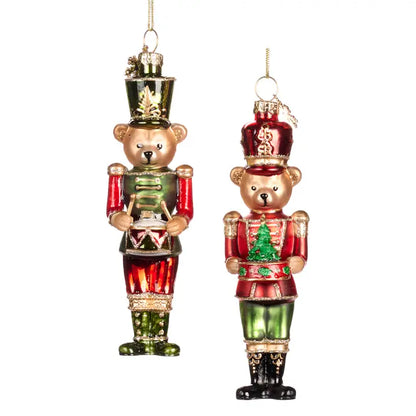 Nutcracker Bear Glass Christmas Ornament