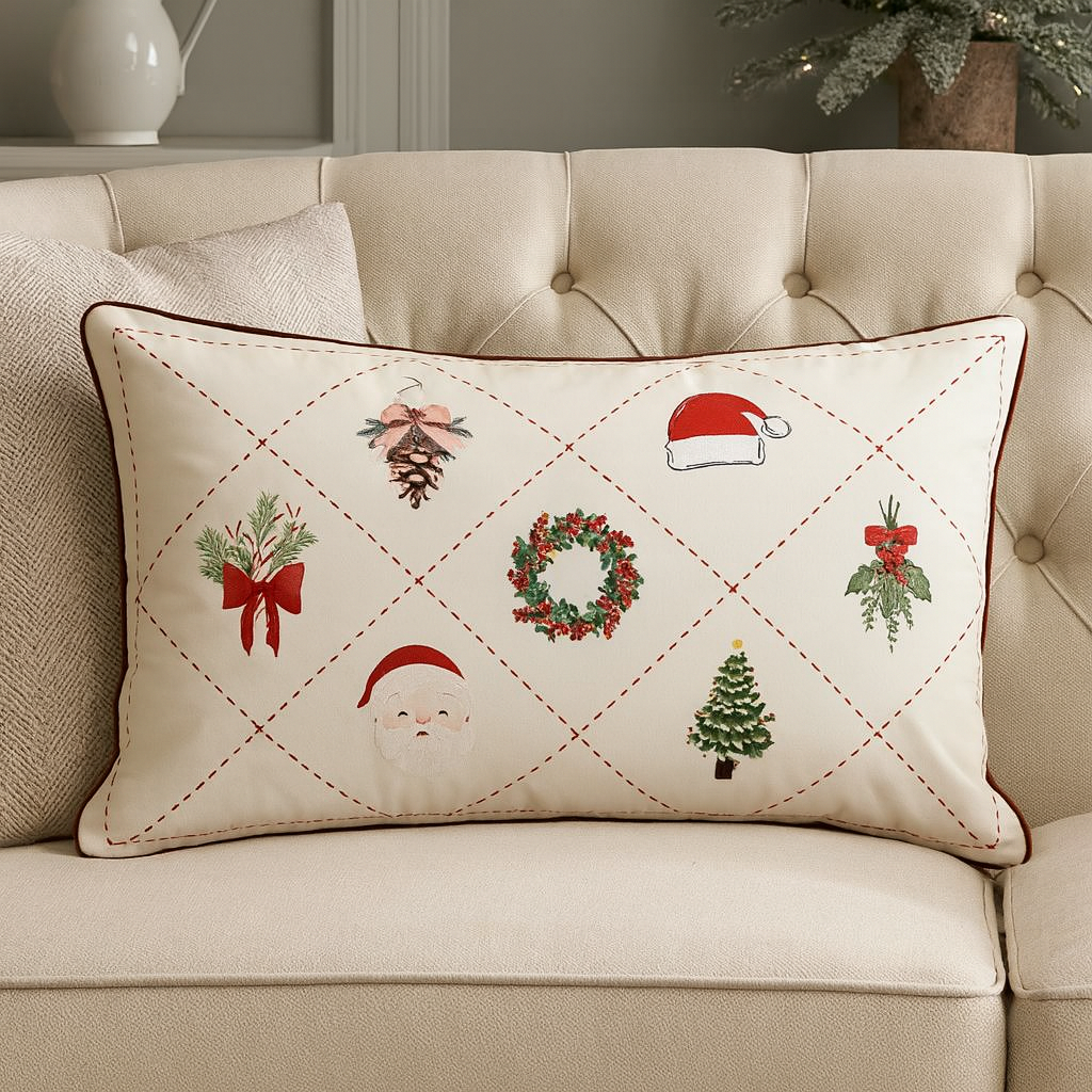 Christmas Design Velvet White Throw Pillow - Mr & Mrs Christmas