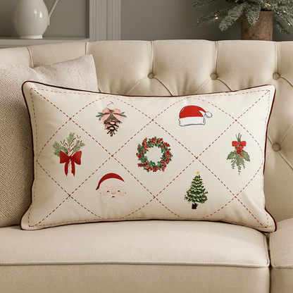 Christmas Design Velvet White Throw Pillow - Mr & Mrs Christmas