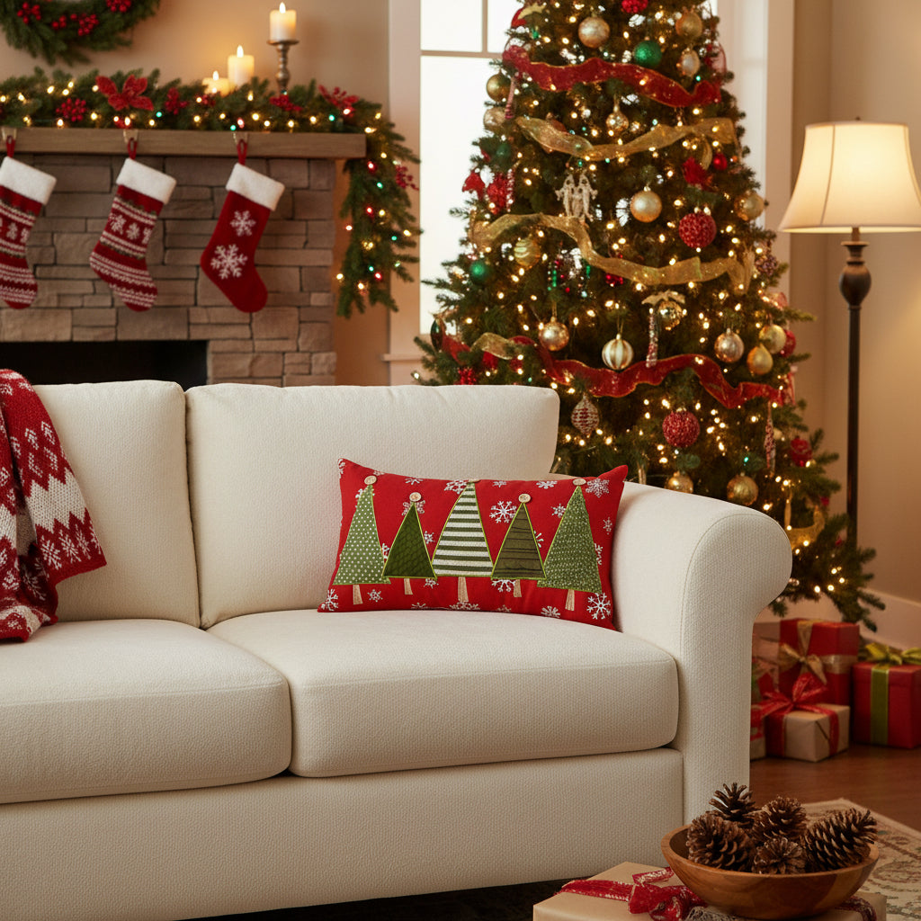 Embroidered Christmas Tree Cushion - Mr & Mrs Christmas