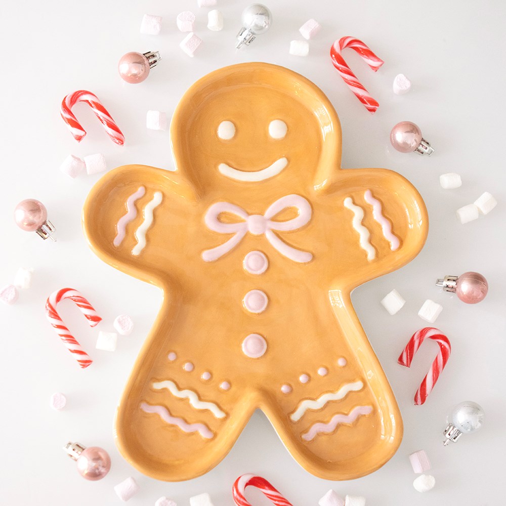 Gingerbread Man Ceramic Serving Plate Mr & Mrs Christmas