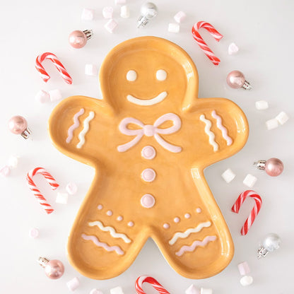 Gingerbread Man Ceramic Serving Plate Mr & Mrs Christmas