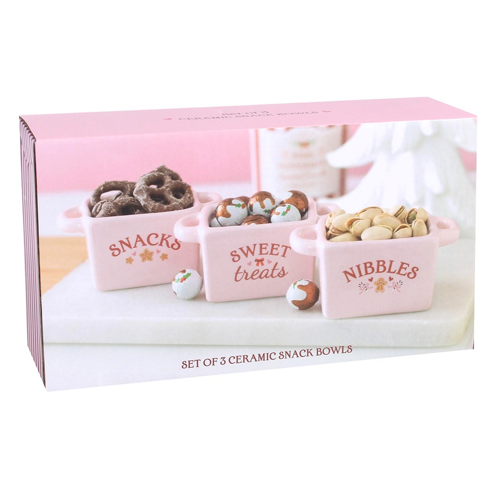 Sugarplum Bakery Ceramic Snack Bowls Set of 3 Mr & Mrs Christmas