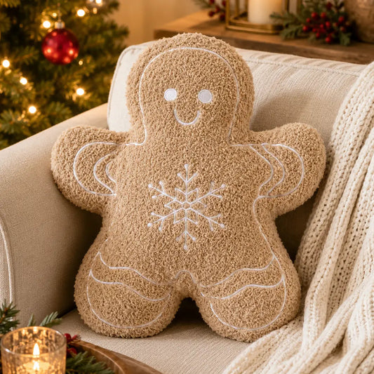 Beige Gingerbread Man Christmas Cushion Mr & Mrs Christmas
