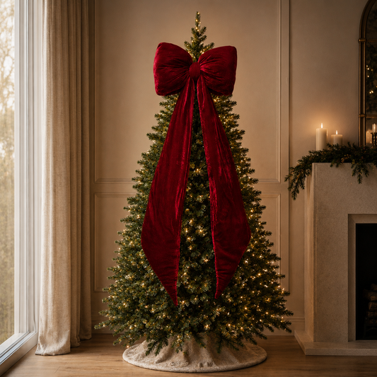 Burgundy Velvet Christmas Bow Mr & Mrs Christmas