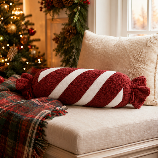 Candy Cane Christmas Bolster Cushion Mr & Mrs Christmas