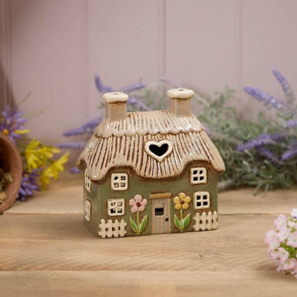 Ceramic Cottage Green Tealight Holder Langs