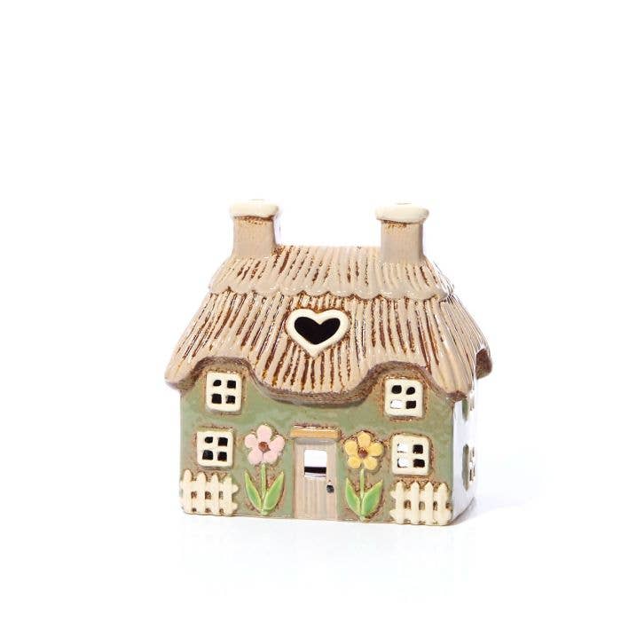 Ceramic Cottage Green Tealight Holder Langs