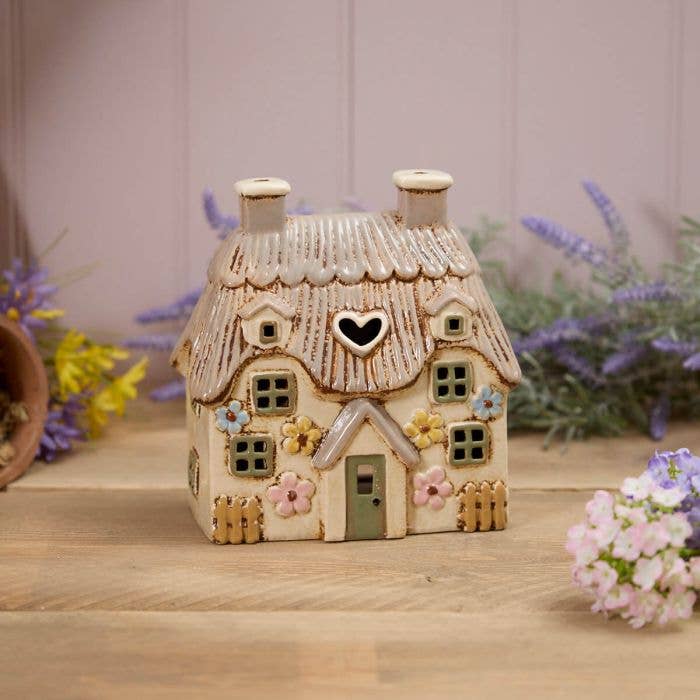Ceramic Cottage Tealight Holder With Flowers Langs