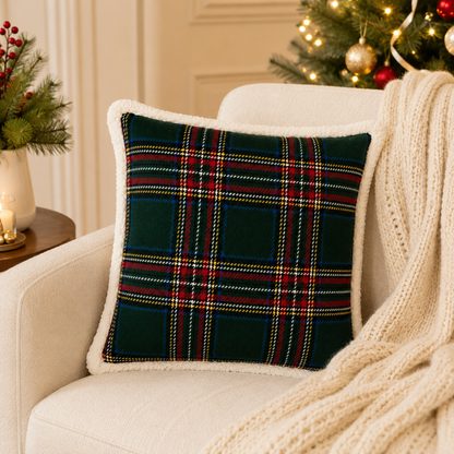 Tartan Plaid Sherpa Christmas Cushion