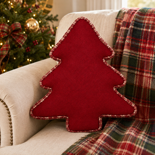 Red Plaid Christmas Tree Cushion