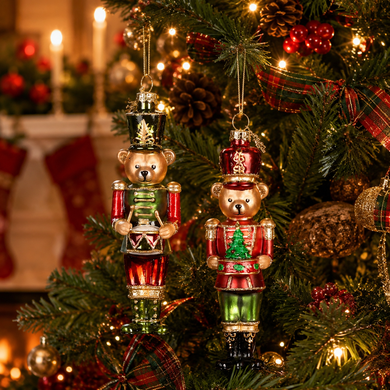 Nutcracker Bear Glass Christmas Ornament