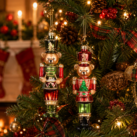 Nutcracker Bear Glass Christmas Ornament
