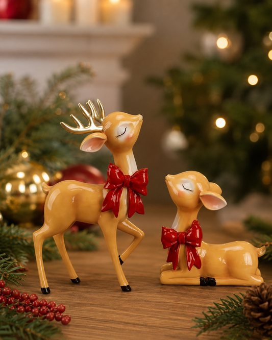 Christmas Bow Reindeer Pair Mr & Mrs Christmas