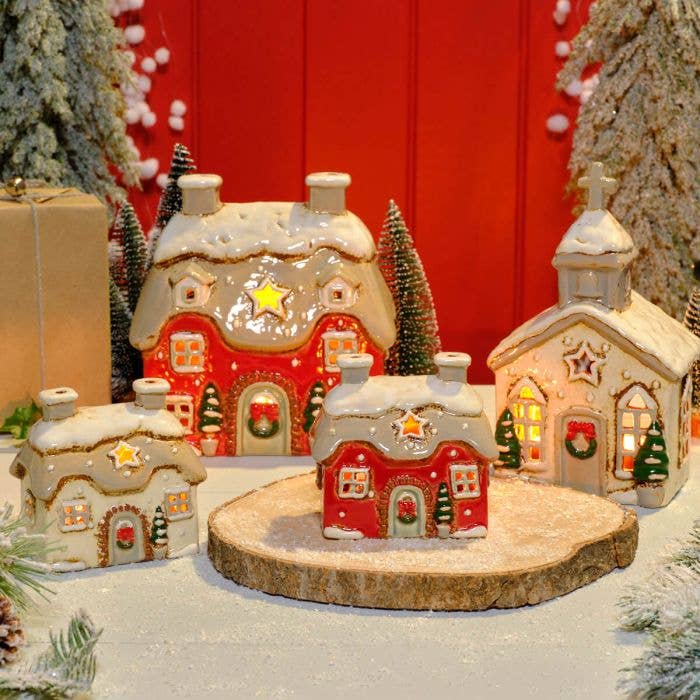 Christmas Cottage Red Tealight Holder Langs