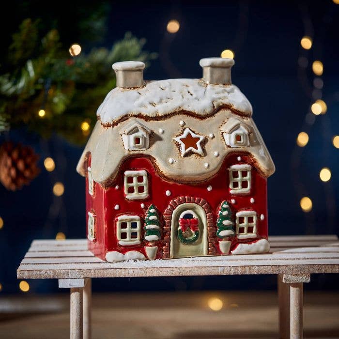 Christmas Cottage Red Tealight Holder Langs