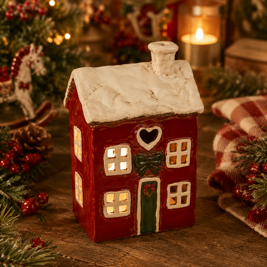 Christmas Heart Cottage Tealight Holder Mr & Mrs Christmas