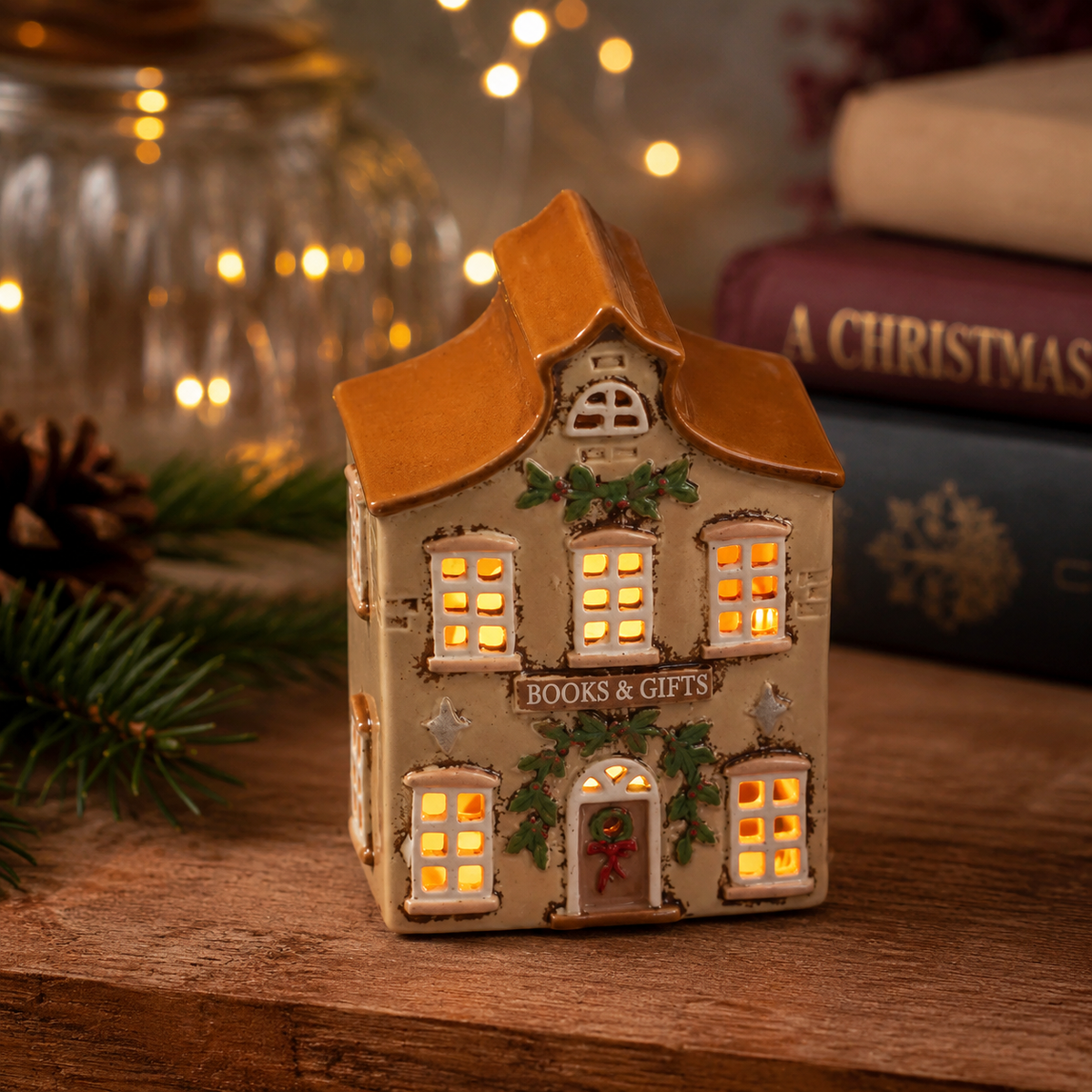Christmas Market Books & Gifts Cottage Candle Holder