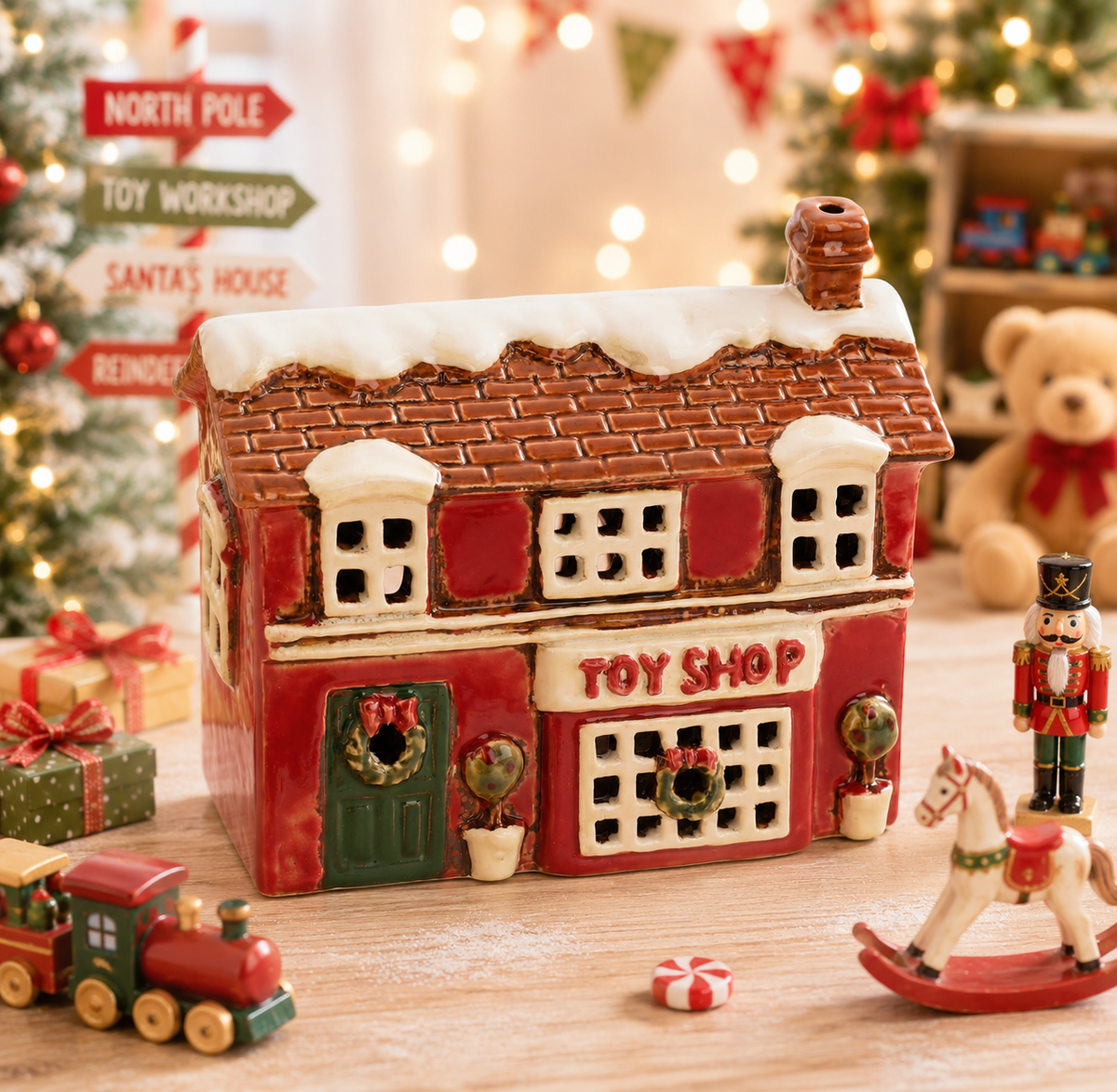 Christmas Toy Shop Tealight Cottage Mr & Mrs Christmas