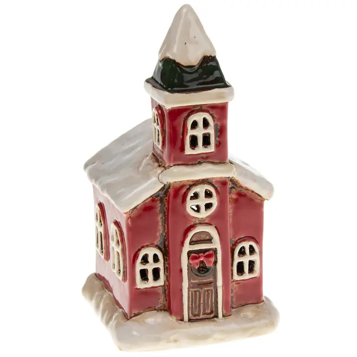 Christmas Village Church Tealight Holder Mr & Mrs Christmas