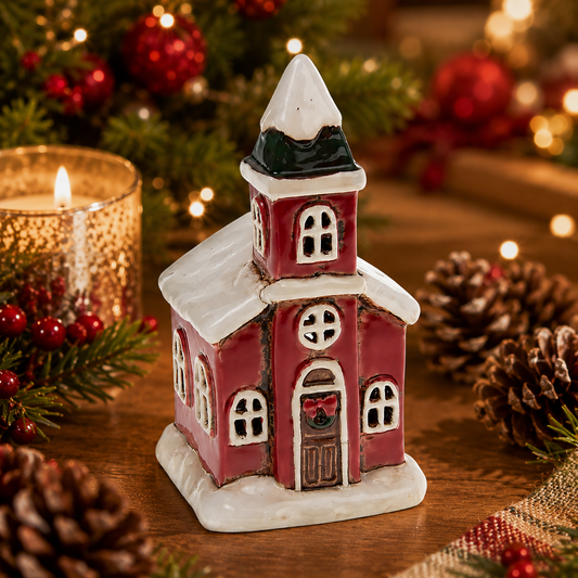 Christmas Village Church Tealight Holder Mr & Mrs Christmas