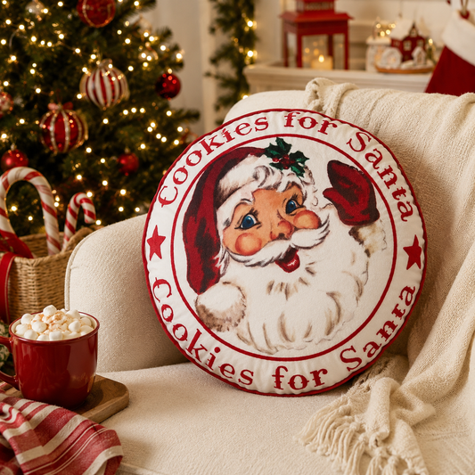 Cookies for Santa Round Christmas Cushion Mr & Mrs Christmas