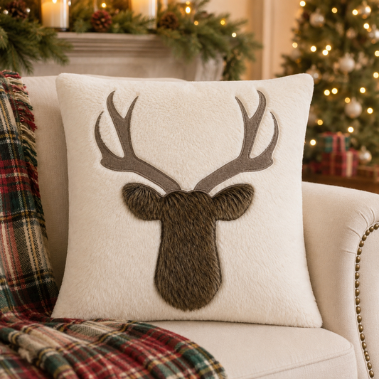 Down-Filled Rustic Deer Faux Fur Cushion
