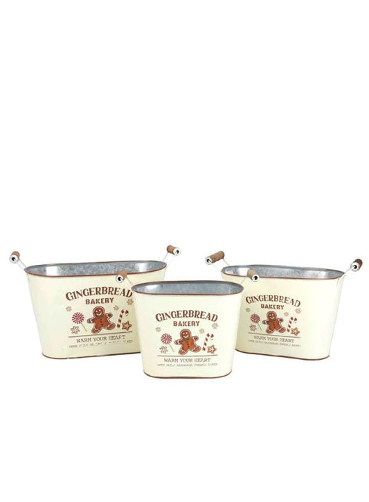 Gingerbread Bakery Metal Tin Set Mr & Mrs Christmas