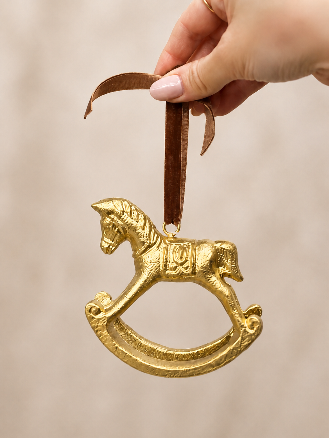 Gold Iron Rocking Horse Ornament Mr & Mrs Christmas