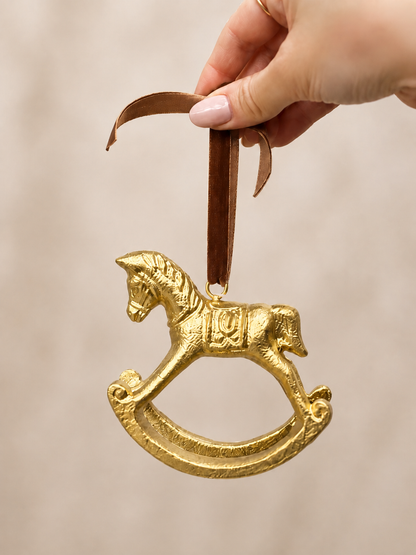 Gold Iron Rocking Horse Ornament Mr & Mrs Christmas